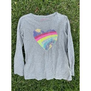 Girls Crewcuts Size S Heart Grey Tee Shirt – Sequins Long Sleeve